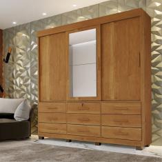 Guarda-roupa Londres com Espelho e 9 Gavetas Cinamomo/Cinamomo Off - White