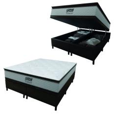Cama Box Baú King Gazin Colchão Molas Ensacadas Com Pillow Top Tower 193x203x75cm Branco / Marrom