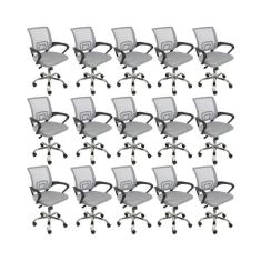 Kit 15 Cadeiras De Escritório Begonia Tela Mesh Ergonômico Cinza