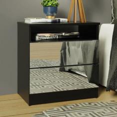 Mesa de Cabeceira Madesa 3227 2 Gavetas com Espelho - Preto, Preto