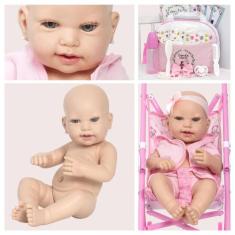 Boneca Reborn Realista Carequinha Fofa + Carrinho Infantil - Cegonha R