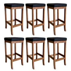 Kit 6 Banquetas Alta Barcelona para Bancada 74 Cm Madeira Maciça Suede