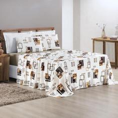 Jogo de lençol solteiro estampado fio penteado 100% algodão  - SAFIRA 