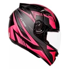 Capacete Moto Fechado Spark Flash Viseira Cristal Preto Fosco c/ Rosa 