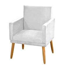 Poltrona Decorativa Nina Para Sala Quarto  Suede Branco com Rodapé - J