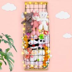 Unicorn Castle Armazenamento de animais de pelúcia de madeira organizador de brinquedos de pelúcia rede espaço para guardar animais de pelúcia suporte de rede para quarto de crianças