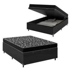 Cama Box Baú Casal 138 Sintético Preto com Colchão de  Espuma D20 - Tampo Preto 12cm