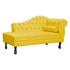 Recamier Decorativo Divã Larissa Lado Esquerdo Couro Amarelo Pés Madei
