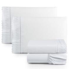 Jogo de Lençol Solteiro 3 Peças 100% Algodão Percal 180 fios Com Lese 