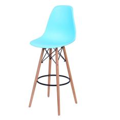 Banqueta Policarbonato Base em Madeira DKR PP OR Design Azul Claro
