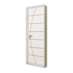 Kit Porta de Madeira Decorada 215x75cm com Batente de Aço 6cm Neblina MGM Branco
