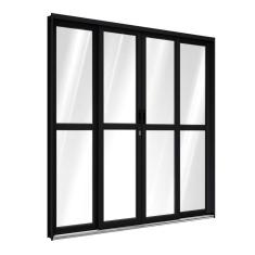 Porta de Aluminio de Correr Central com Travessa 2 Folhas Móveis e 2 Folhas Fixas 213x200cm Riobras Preto