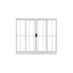 Janela de Correr Abertura Central Exclusiva 4 Folhas Grade Vidro Liso 100x150cm CRV Portas e Janelas Branco