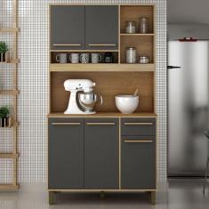 Armário de Cozinha 5 Portas 1 Gaveta Ametista Valdemóveis Cinamomo/Grafite