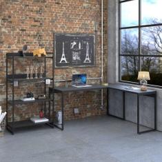 Conjunto Home Office 2 Peças com 1 Escrivaninha em L e 1 Estante 4 Prateleiras Kuadra Compace Onix