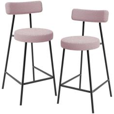 Kit 02 Banquetas Baixa Para Cozinha Sala De Jantar Bar Bancada Milão L02 Bouclê Rosê