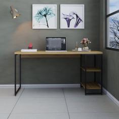 Escrivaninha com Estante Baixa Estilo Industrial 150cm com 02 Prateleiras Dynamica Lâmina Mel / Est.Preta