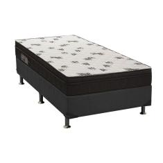 Cama Box Solteiro: Colchão Espuma Ortobom D45 Light Saúde Ortopilow + Base CRC Suede Black(88x188)