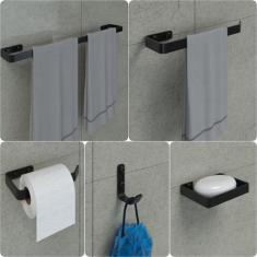 Kit Acessórios Para Banheiro Preto Fosco 5 Peças - MetalCromo