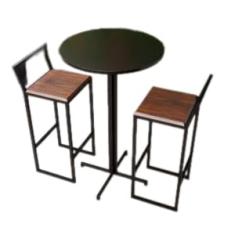 Conjunto Mesa Alta Bar Bistrô Redonda Preta 2 Banquetas Confort Imbuia Industrial Black