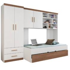 Quarto Modulado Juvenil Completo com Guarda Roupa, Cama de Solteiro e 