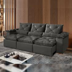 Sofá Retrátil E Reclinável 5 Lugares 270cm Londres Plus Cinza