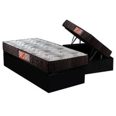 Cama Box Baú Solteiro: Colchão Espuma Paropas D23 Pasquale + Base Crc Suede Black(88x188)
