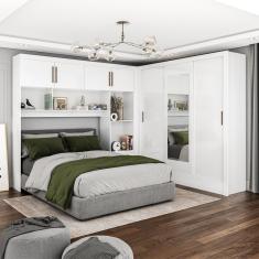 Guarda Roupa Casal Modulado 4 Portas Santiago Com Espelho 3 Portas 5 Gavetas Branco
