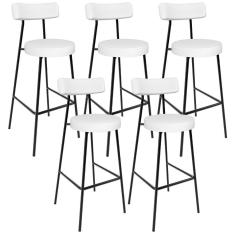 Kit 05 Banquetas Altas Bar Cozinha Sala De Jantar Estrutura Em Aço Milão L02 Facto Branco - Lyam Decor