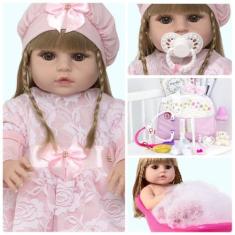 Boneca Bebê Reborn Loira Corpo Vinil Siliconado com 24 Itens - Cegonha