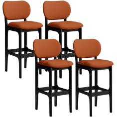 Kit 04 Banquetas Alta Bar Cozinha Sala Jantar Fixa Betta L02 Preto Tecido Terracota