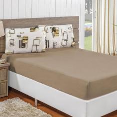 Jogo de lençol queen em malha 100% algodão 3 peças - avelã