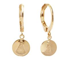 Brinco De Argolinha Religioso Nossa Senhora Folheado A Ouro 18K