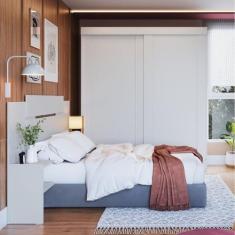 Quarto de Casal 2 Peças Guarda Roupa 2 Portas com Cabeceira Extensível