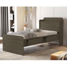 Cama solteiro Tamires com gavetas prateleira e bau para quarto moderna
