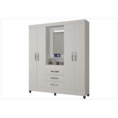 Guarda Roupa De Casal Capri 04 Portas E 03 Gavetas Flex Branco Ou Branco Com Rosa