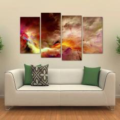 Quadro Nuvem Branca Artístico Sala Em Tecido 4 Peças 1