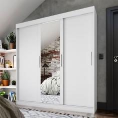 Guarda-Roupa Casal com Espelho Paris 3 Portas 2 Gavetas Branco