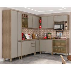 Cozinha Completa Modulada 10 Peças com Armário e Balcão Vidro Reflecta Mel Luciane Móveis