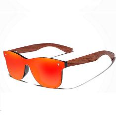 Óculos de Sol Masculino Artesanal Bambu Kingseven Proteção Polarizados UV400 Espelho B5504 (Laranja)