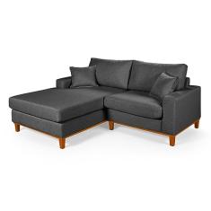 Sofa Living 2 Lugares Chaise Revestido Linho Base em Madeira Cor: Grafite;Lado Chaise:Direito