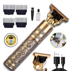 Máquina De Cortar Cabelo Profissional Dragão Acabamento Sem Fio Cabelo Barba Pezinho Personalizada Com Limitador de Lamina Ajustável Recarregável 4 Pentes Óleo Escovinha Premium