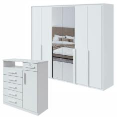 Conjunto de Guarda-Roupa 6 Portas Imperatore com Cômoda Da Vinchi com Nicho Branco