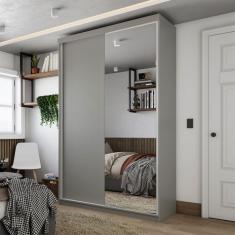 Guarda-Roupa Solteiro com 1 Espelho Geneve 2 Portas 2 Gavetas Cinza