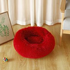 KAIJIE Cama para cães, cama calmante para gatos, travesseiro de pelúcia sintética, cama redonda de pelúcia para cães e gatos grandes, médios e pequenos, diâmetro circular de 40 cm