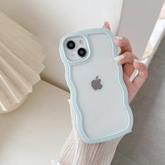 QLTYPRI Capa compatível com iPhone 14 Plus, linda moldura ondulada encaracolada transparente para meninas e mulheres, capa protetora de telefone TPU de silicone macio transparente à prova de choque -