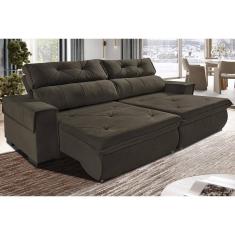 Sofá Retrátil E Reclinável 2,50m Cama Inbox Tókio Com Molas E Bordado 3d Velusoft Café