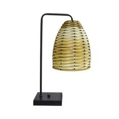 Abajur Luminaria De Mesa Com Cúpula De Junco - Preto - Pinus - AMANDIN