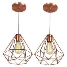 Kit 2 Pendentes Diamante Aramado Grande Cobre - MarryLuz