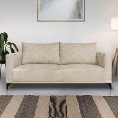 Sofá Living 2 Lugares Com Pés De Ferro Almofadas Soltas 180cm Neso Bouclê Bege